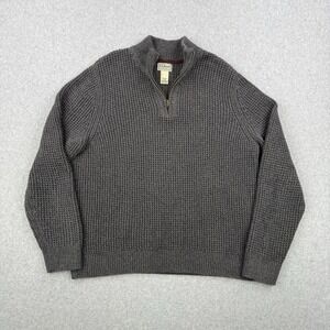 LL Bean Sweater Mens Medium Tall Gray Chunky Knit Fisherman 1/4 Zip Heavyweight
